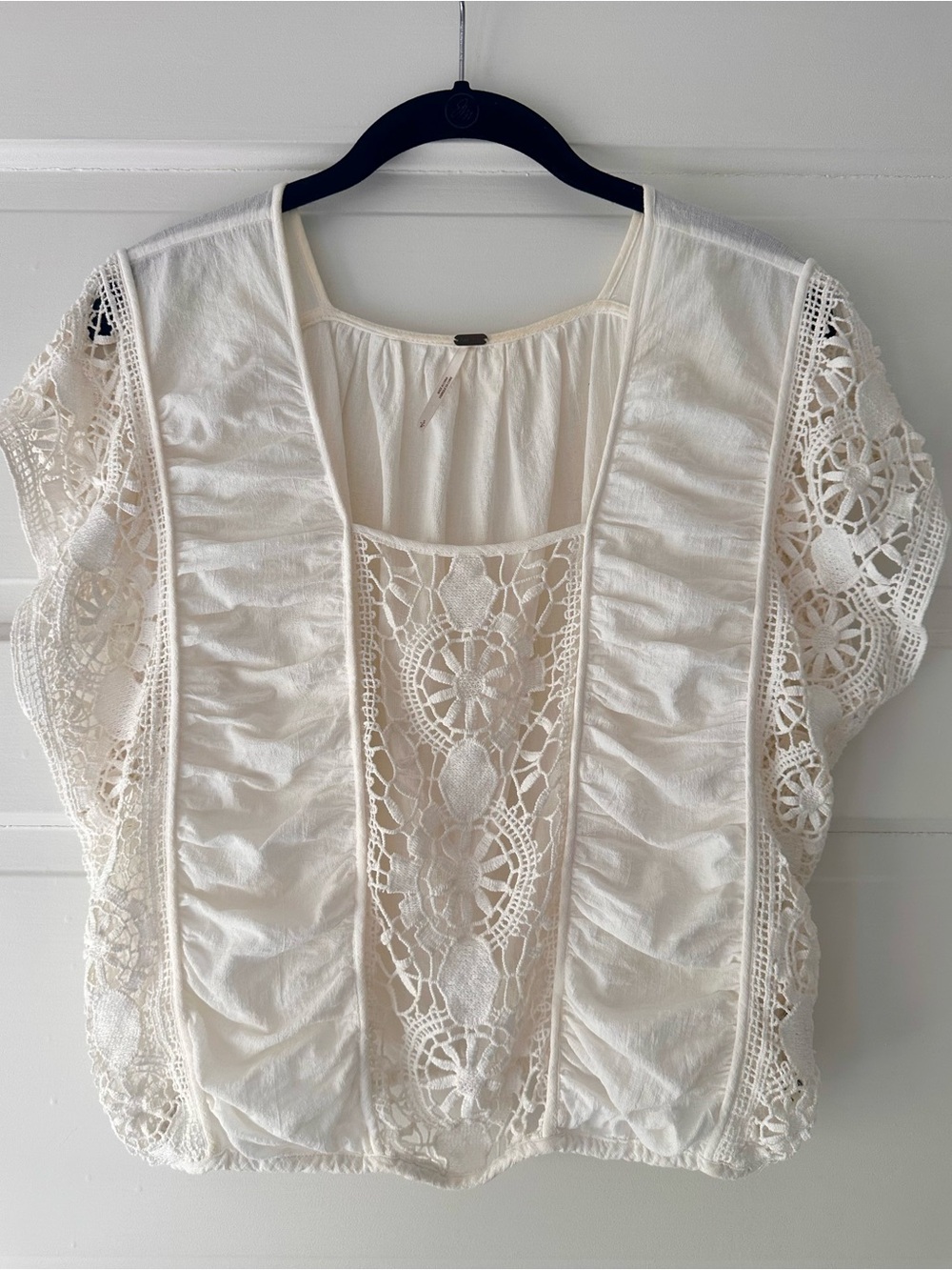 Free people cotton embroidered cream top